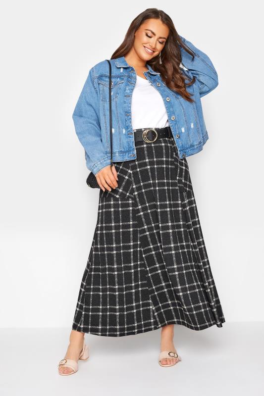 Plus Size Charcoal Grey Check Maxi Skirt | Yours Clothing 2