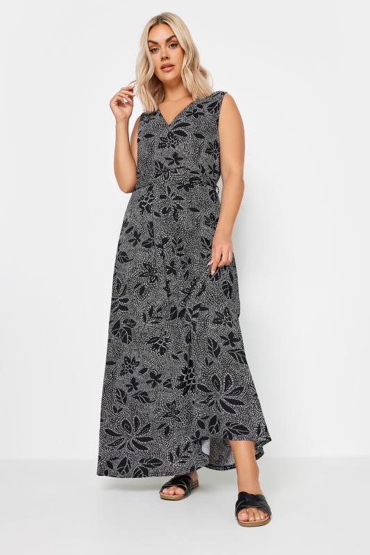 YOURS Plus Size Black Abstract Floral Wrap Maxi Dress | Yours Clothing 1