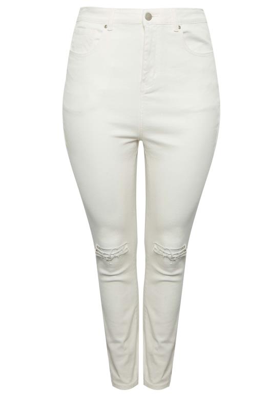 YOURS Plus Size White Ripped Knee Skinny Stretch AVA Jeans | Yours Clothing 5