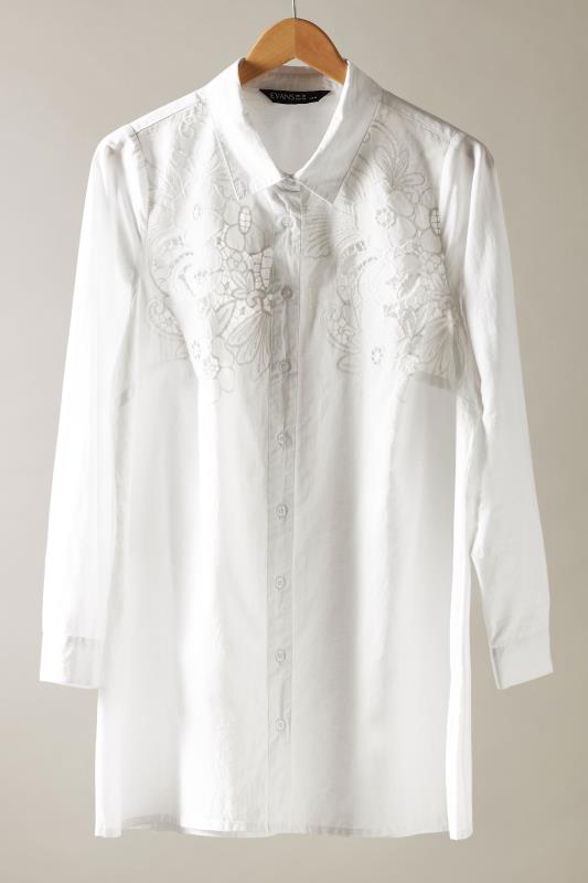 EVANS Plus Size White Embroidered Floral Shirt | Evans 5