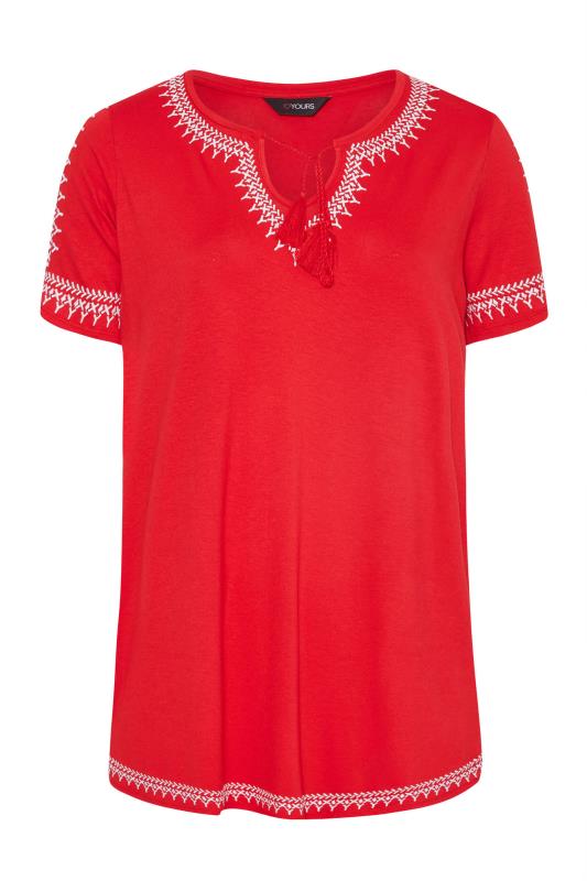 Plus Size Red Aztec Embroidered Cold Shoulder Top | Yours Clothing 6