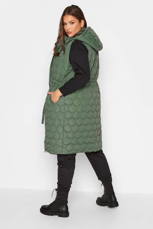 Plus Size  Curve Green Quilted Midi Hooded Gilet