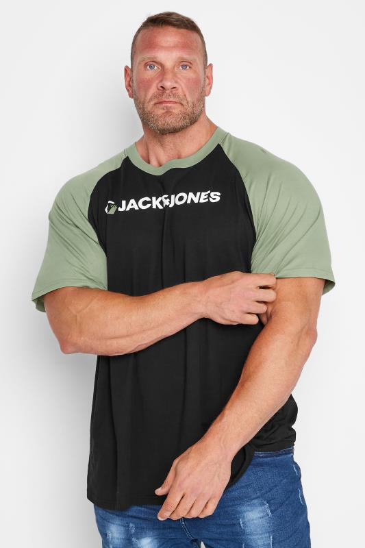 JACK & JONES Big & Tall Black & Khaki Green Logan T-Shirt 1