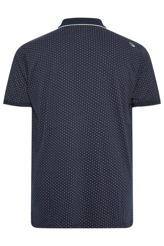 D555 Big & Tall Navy Blue Spot Print Jacquard Collar Polo Shirt | BadRhino 4