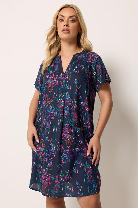 YOURS Plus Size Black Paisley Pleat Front Dress | Yours Clothing 1
