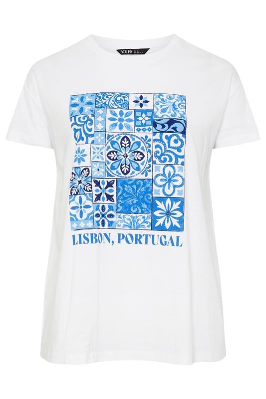 YOURS Plus Size White & Blue 'Lisbon Portugal' Graphic T-Shirt | Yours Clothing 6