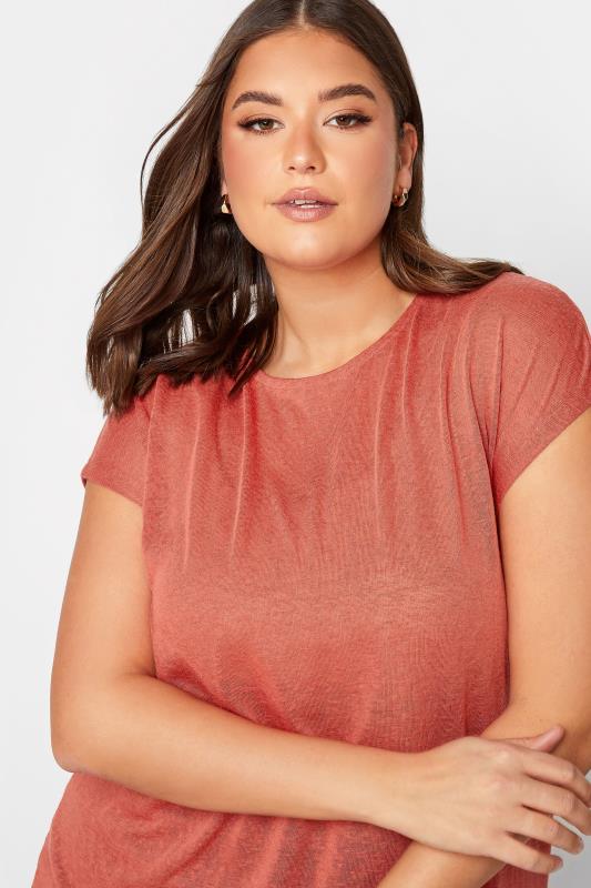 YOURS Curve 2 PACK Plus Size Khaki Green & Rust Orange Linen Look T-Shirt | Yours Clothing  5