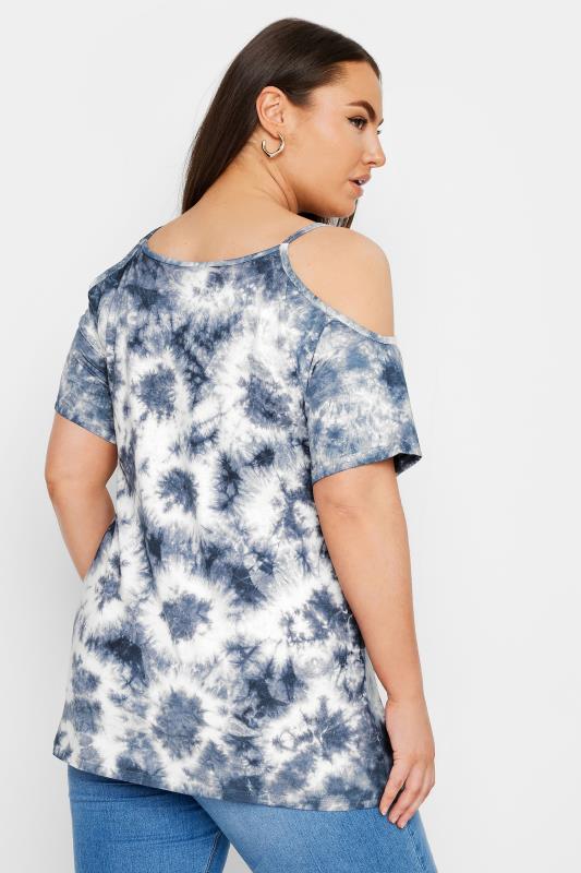 YOURS Plus Size Blue Tie Dye Cold Shoulder Top | Yours Clothing 3
