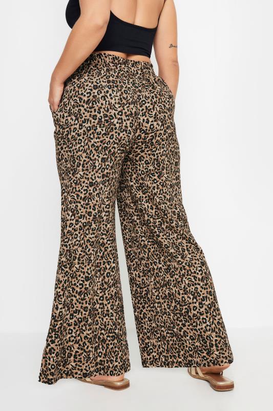 YOURS Plus Size Brown Leopard Print Crinkle Trousers | Yours Clothing 3