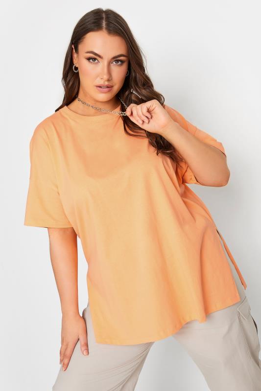 LIMITED COLLECTION Curve Orange Oversized Side Split T-shirt | Yours Clothing  3