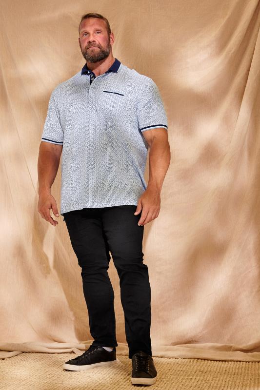 KAM Big & Tall White & Blue Dobby Jersey Polo Shirt | BadRhino 1