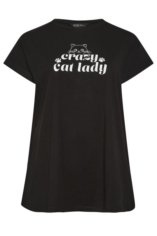 LIMITED COLLECTION Plus Size Black 'Crazy Cat Lady' Slogan T-Shirt | Yours Clothing 7