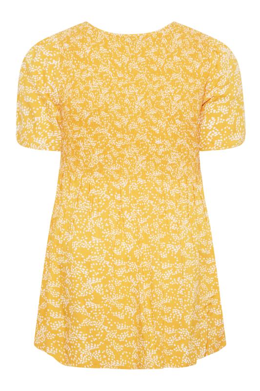 Plus Size Yellow Spot Print Shirred Short Sleeve Top | Yours Clothing  7