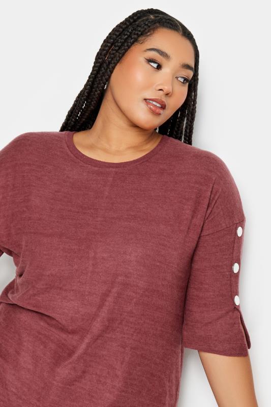 YOURS Plus Size Red Soft Touch Button Sleeve Jumper | Yours Clothing 4