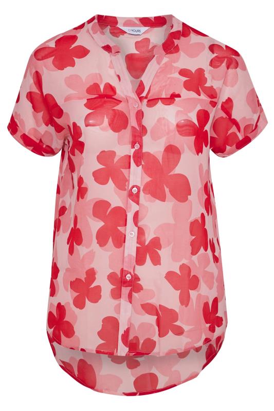 Plus Size Pink Floral Print Grown On Sleeve Chiffon Shirt | Yours Clothing 6