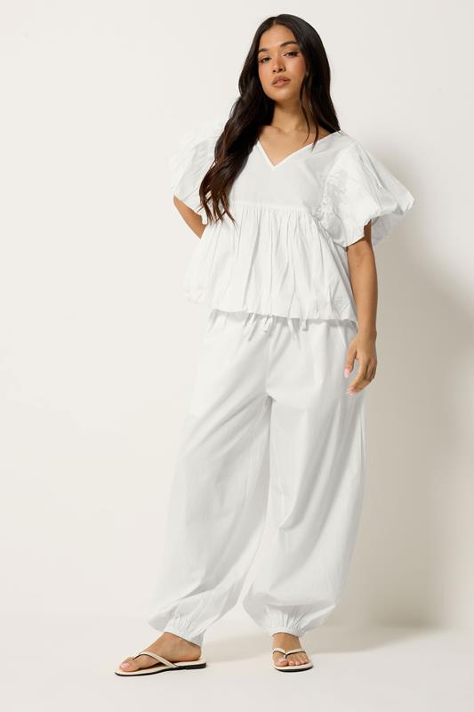 PixieGirl Petite Women's White Cotton Puff Sleeve Top | PixieGirl 1