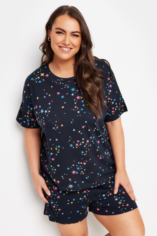 YOURS 4 PACK Plus Size Navy Blue Star Print Pyjama Set | Yours Clothing 4