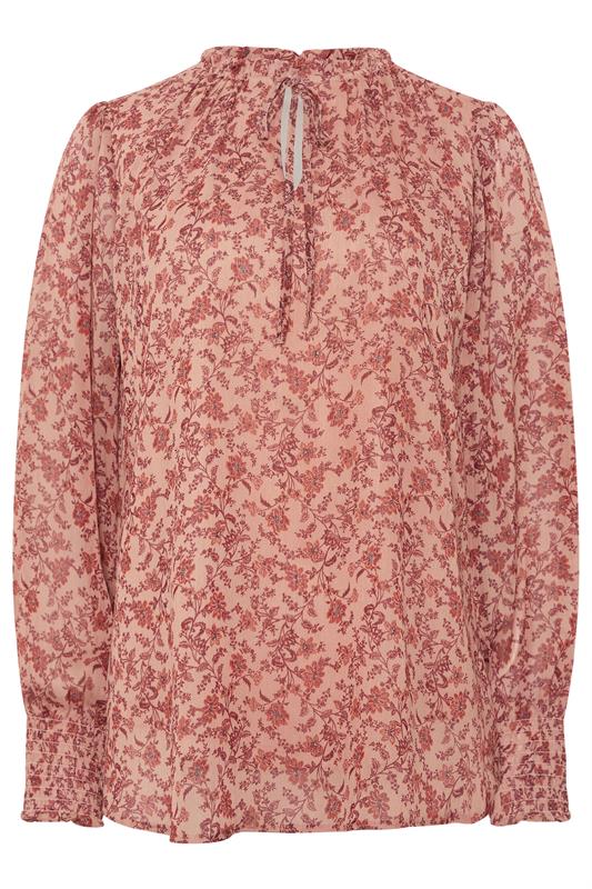 M&Co Pink Floral Tie Neck Blouse | M&Co 5