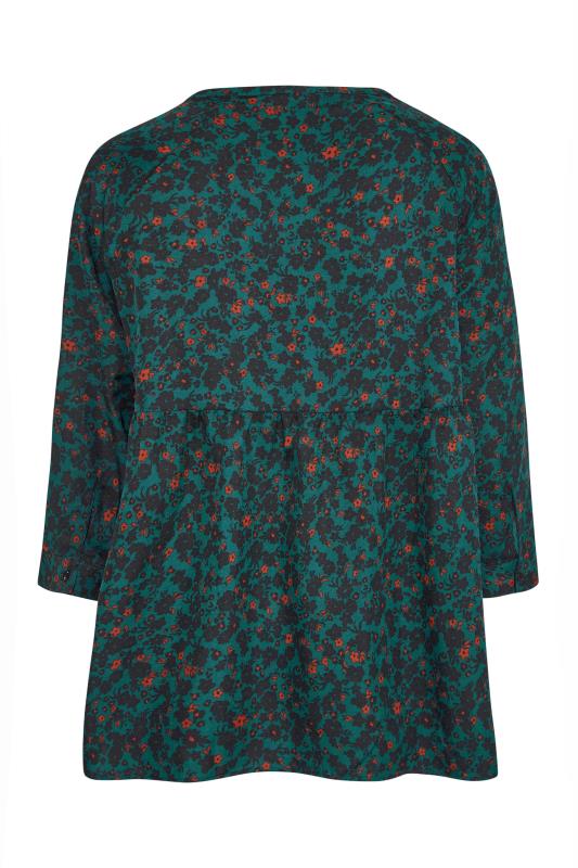LIMITED COLLECTION Curve Emerald Green Floral Button Front Top_BK.jpg