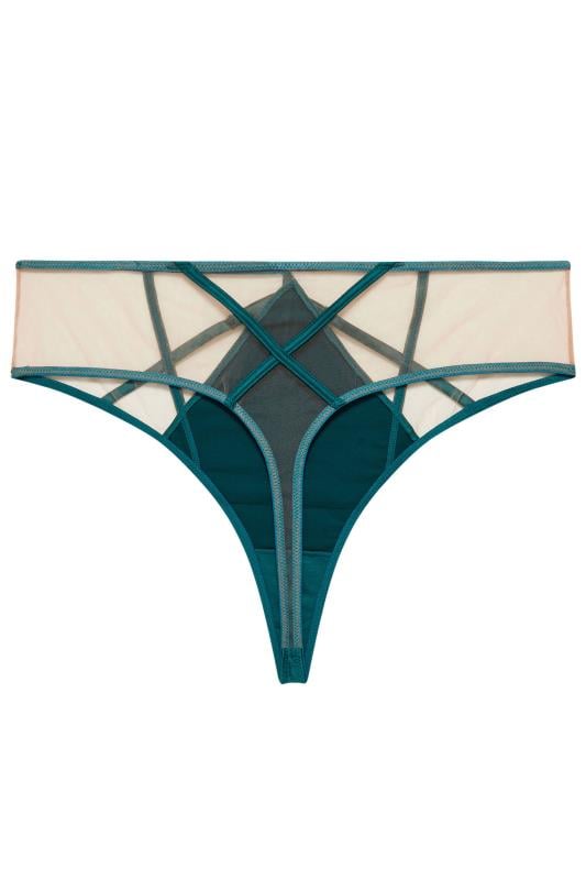 PLAYFUL PROMISES Green Ramona Illusion Strap Mesh High Waist Thong | Yours Clothing 2