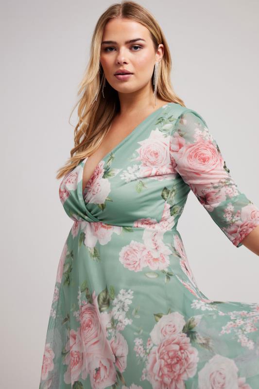 YOURS LONDON Plus Size Green Floral Print Hanky Hem Dress | Yours Clothing 4