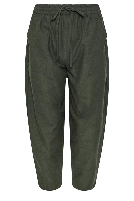 PixieGirl Petite Women's Olive Green Linen Barrel Trousers | PixieGirl 5