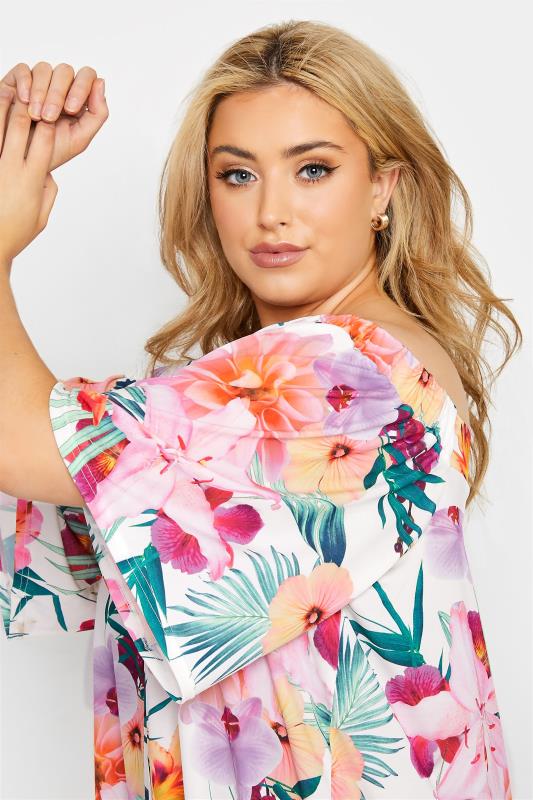 YOURS LONDON Plus Size White Tropical Print Bardot Top | Yours Clothing 4