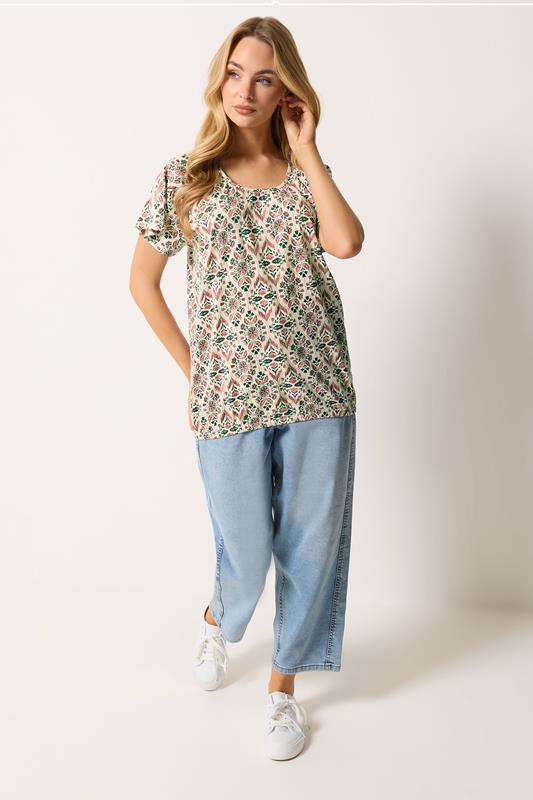 M&Co White & Pink Floral Cotton Scoop Neck Top | M&Co 1
