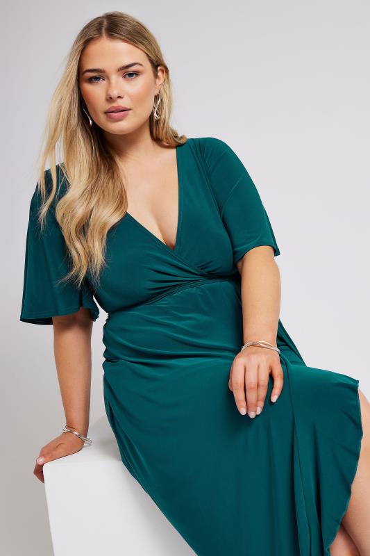 YOURS Plus Size Green Ruffle Hem Wrap Dress | Yours Clothing 4
