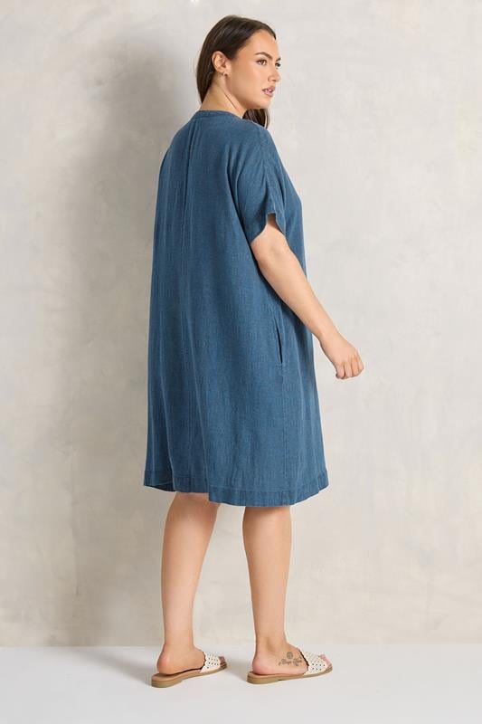 EVANS Plus Size Blue Premium Linen Shift Denim Dress | Evans 4