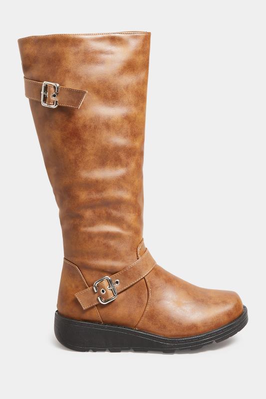 Tan Brown Knee High Wedge Boots In Wide E Fit | Yours Clothing 3