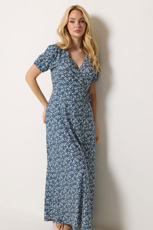 M&Co Navy Blue Ditsy Floral Print Wrap Dress | M&Co 1