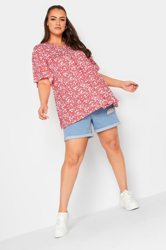 YOURS Curve Plus Size Red Floral Ditsy Print Top | Yours Clothing  2