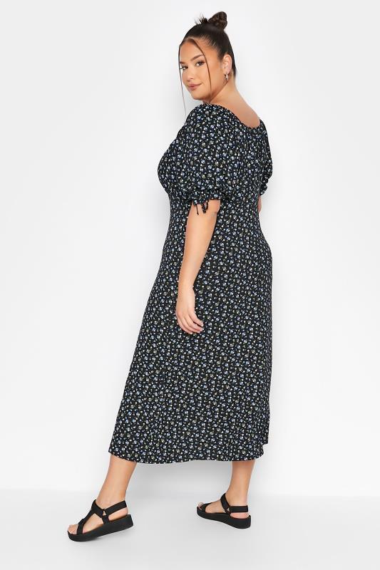 LIMITED COLLECTION Curve Black Floral Milkmaid Side Split Maxi Dress 3