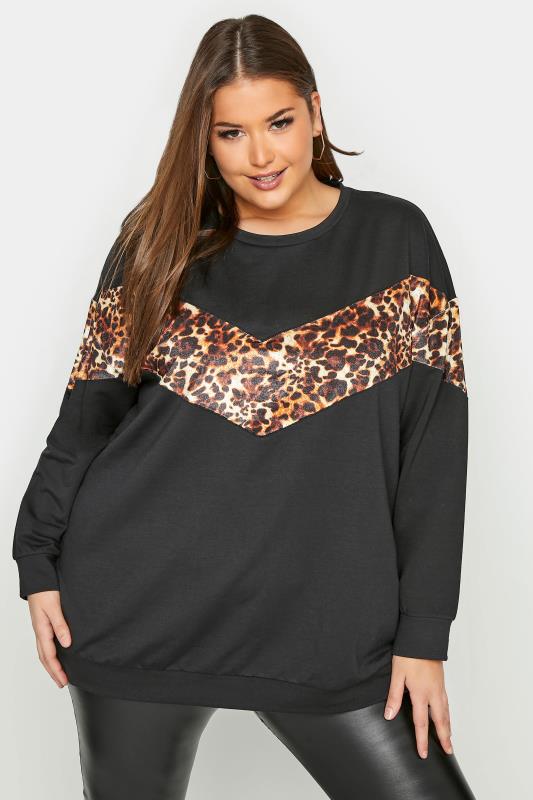 Curve Black Leopard Print Panel Sweatshirt_A.jpg