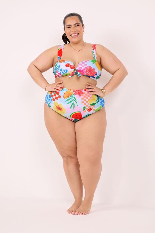 YOURS Plus Size Pink Mixed Tropical Super High Waist Bikini Brief | Yours Clothing 1