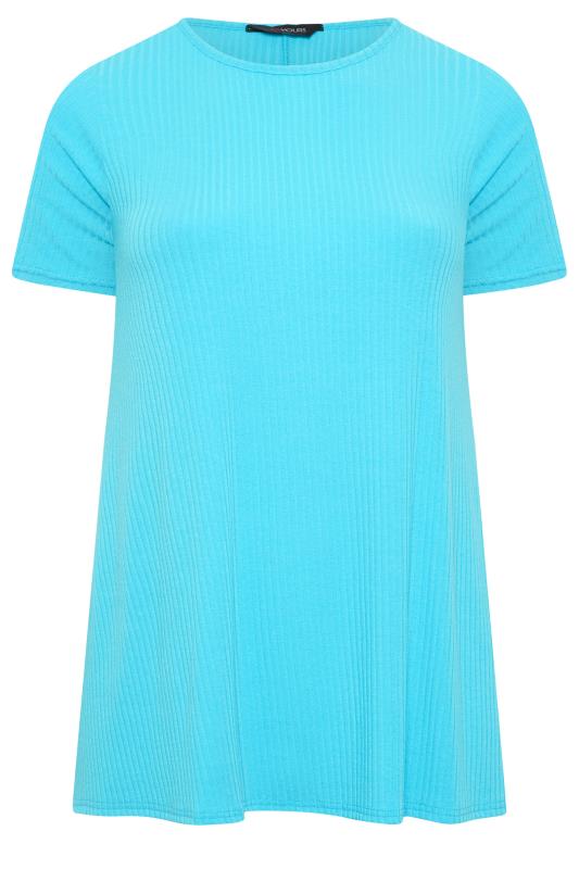 YOURS Curve Plus Size Aqua Blue Ribbed T-Shirt | Yours Clothing  5