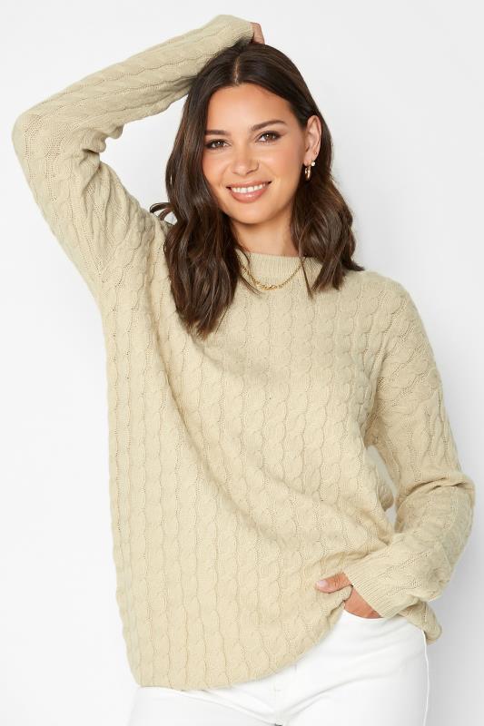 LTS Tall Beige Brown Cable Knit Jumper | Long Tall Sally  1