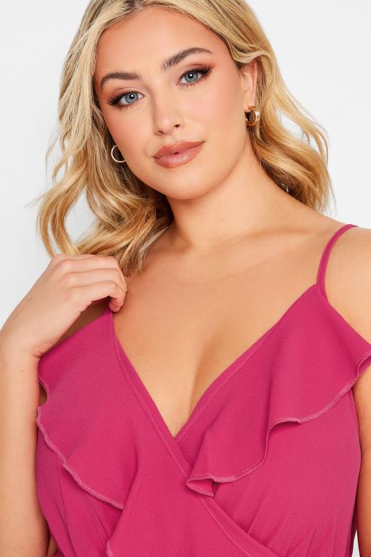 LIMITED COLLECTION Plus Size Hot Pink Wrap Cami Vest Top | Yours Clothing 4