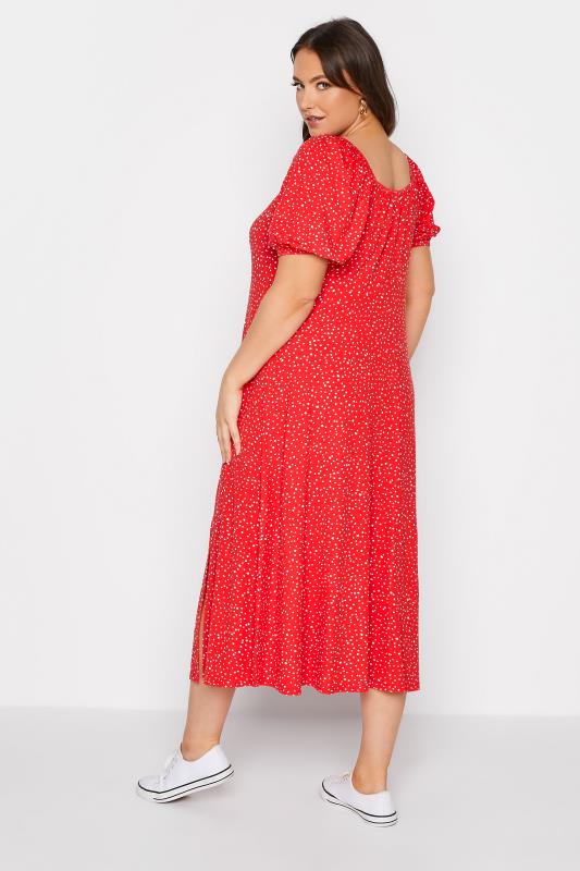 Plus Size Red Spot Print Sweetheart Midaxi Dress | Yours Clothing  3