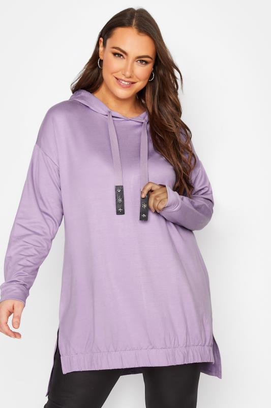 Plus Size  YOURS Curve Lilac Purple Embellished Tie Hoodie