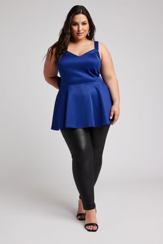 YOURS LONDON Plus Size Blue Bow Back Peplum Top | Yours Clothing 4