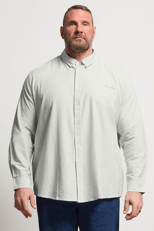 BadRhino Big & Tall Green Stripe Long Sleeve Oxford Shirt | BadRhino 1