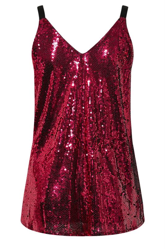 YOURS LONDON Plus Size Red Sequin Embellished Cami Top | Yours Clothing 8