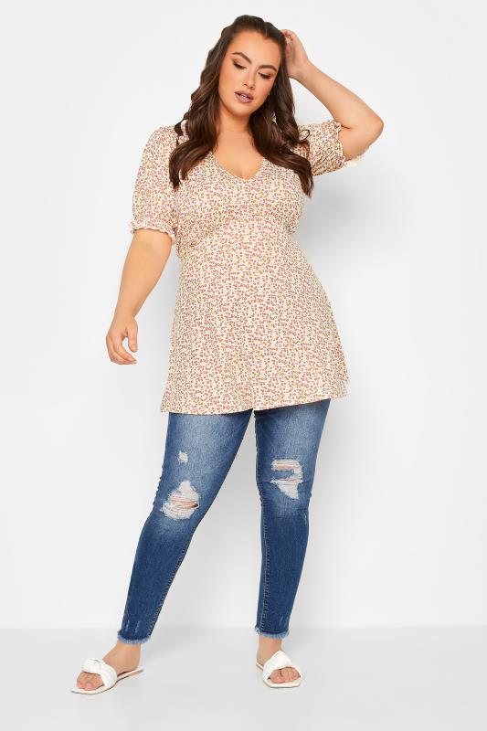 YOURS Plus Size Yellow Ditsy Floral Frill Sleeve Top | Yours Clothing 2