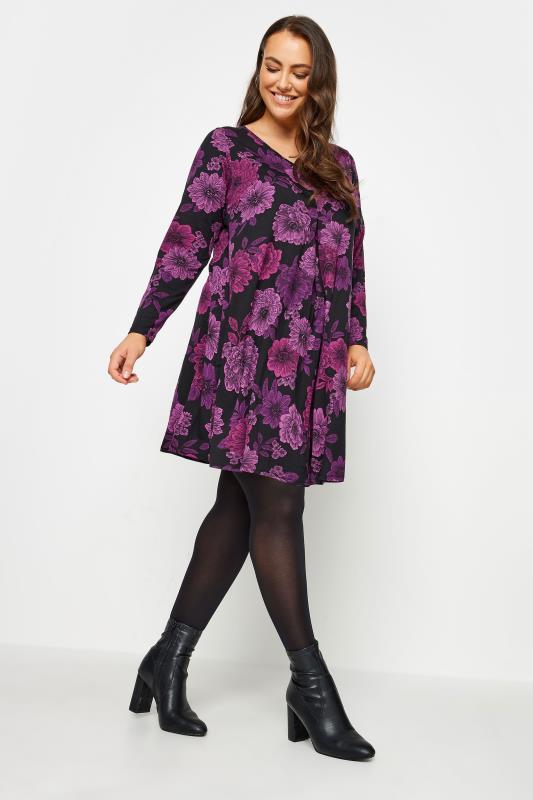 Plus Size  YOURS Curve Purple Floral Print Swing Mini Dress