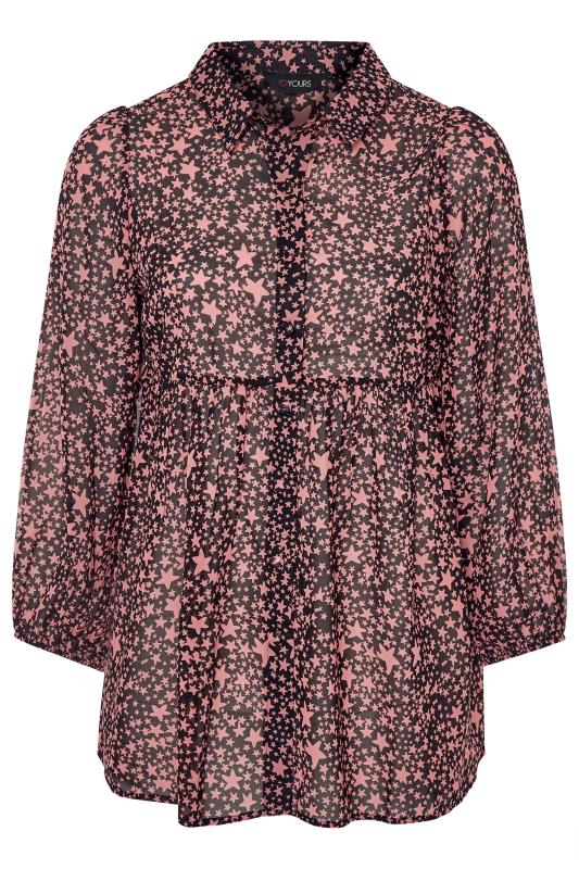 Black & Pink Star Print Peplum Chiffon Shirt 5