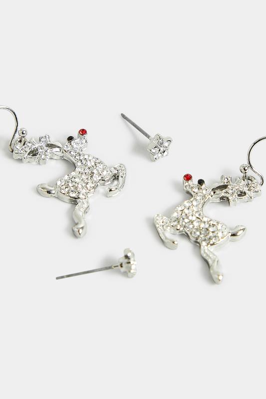 2 PACK Silver Reindeer Novelty Christmas Earring Set 3