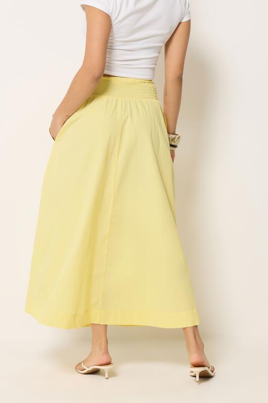 PixieGirl Petite Women's Yellow Poplin Shirred Cotton Maxi Skirt | PixieGirl 4