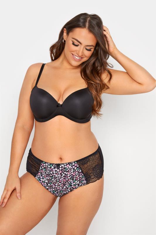 Plus Size Black Ditsy Floral Lace Mid Rise Full Briefs | Yours Clothing 3